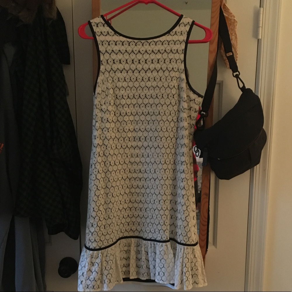 Drop waist lace overlay sleeveless dress